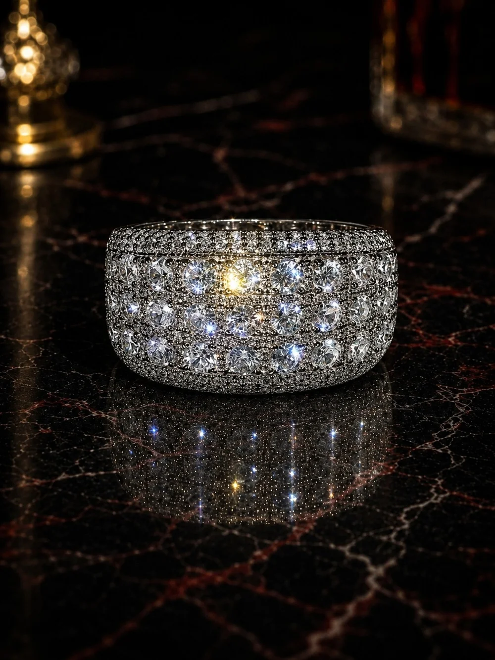 Men’s Size 8 Silver Tone CZ Iced Out Wide Statement Ring